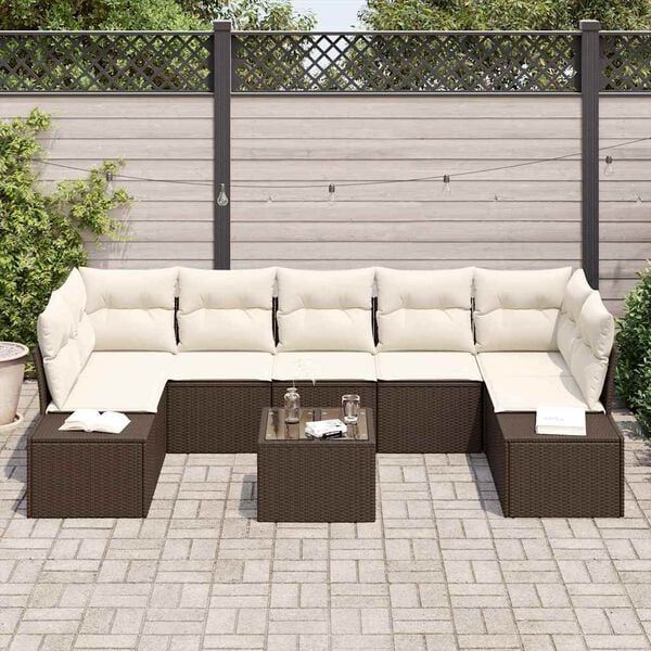 vidaXL Sofa Set mit Kissen 8 pcs Braun Poly Rattan