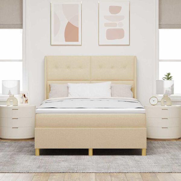 vidaXL Boxspringbett mit Matratze Creme 140 x 190 cm Stoff