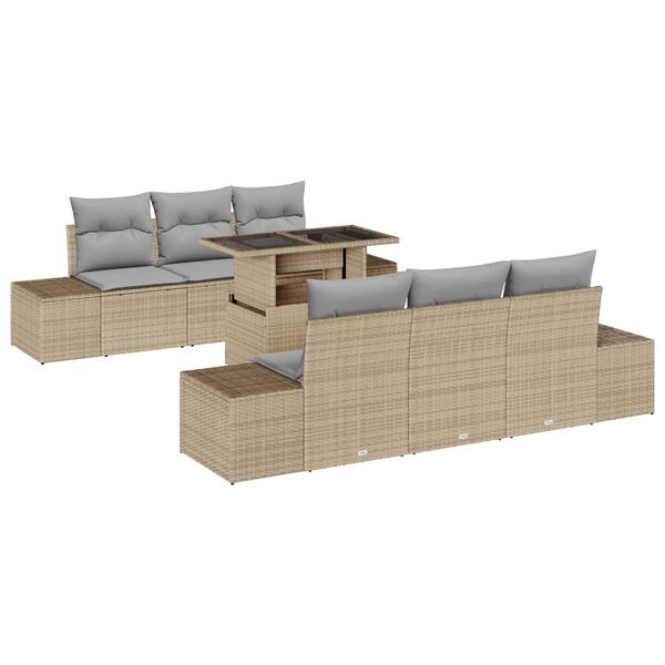 vidaXL Garten-Sofa-Set mit Kissen 7 pcs Beige und Hellgrau