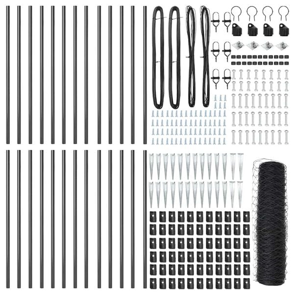 vidaXL Zaunpfosten Grau 50 x 1 m (50 mm Mesh) Stahl und PVC