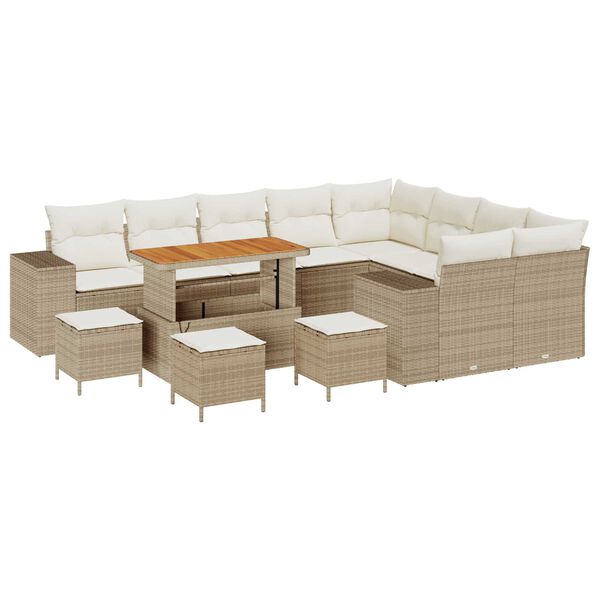 vidaXL Gartensofa-set mit Kissen 13 pcs Beige Poly-Rattan