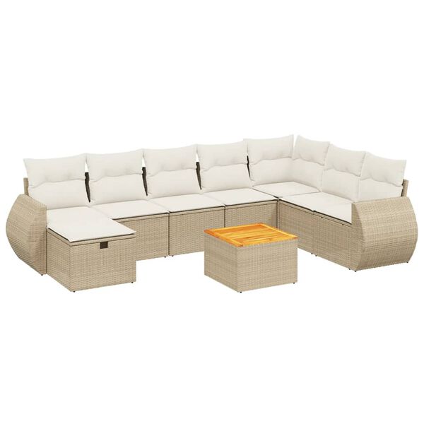 vidaXL 9-tlg. Garten-Sofagarnitur mit Kissen Beige Poly Rattan