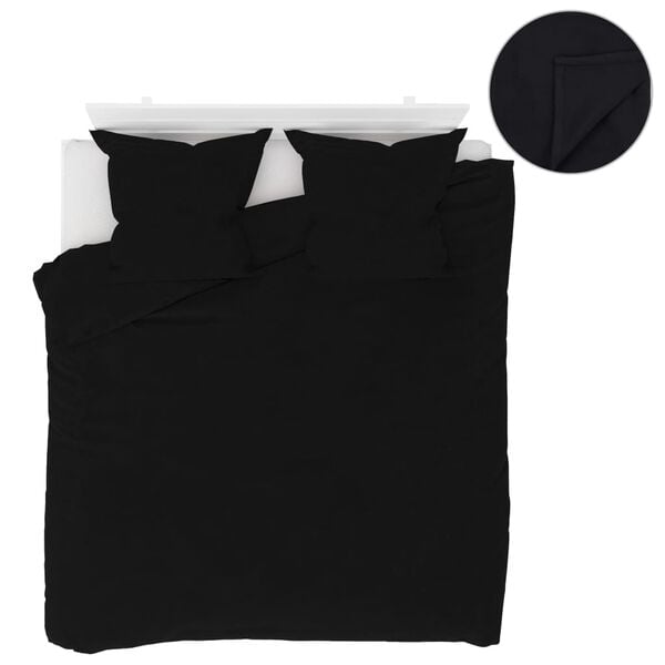 vidaXL 5-tlg. Bettw&auml;sche-Set Fleece Schwarz 200&times;200/80&times;80 cm