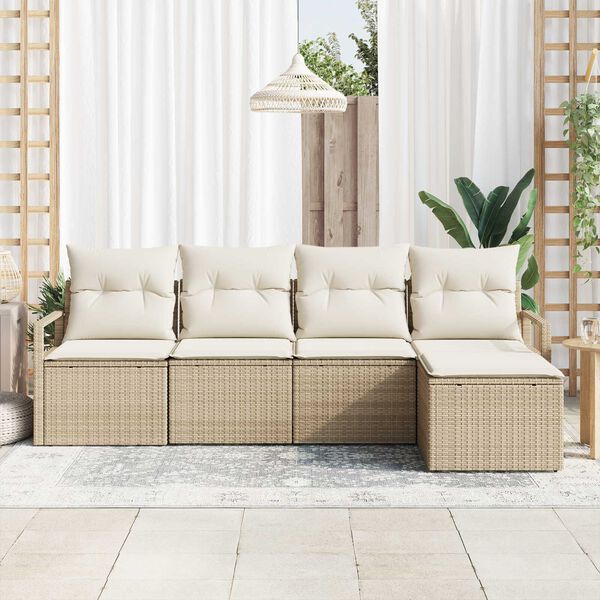 vidaXL Sofa Set mit Kissen 5 pcs Beige und Creme Poly-Rattan