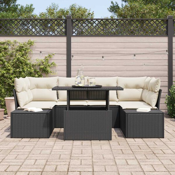 vidaXL Garten-Sofa-Set mit Kissen 7 pcs Schwarz und Creme