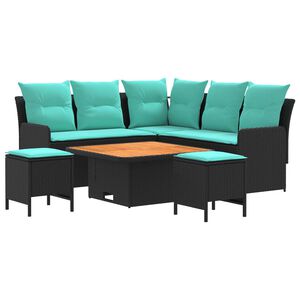 vidaXL M&ouml;belsets mit Kissen 6 pcs Schwarz und T&uuml;rkis PE-Rattan