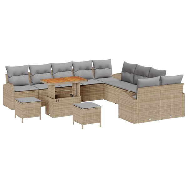 vidaXL Garten-Sofa-Set mit Kissen 13 pcs Beige Poly Rattan