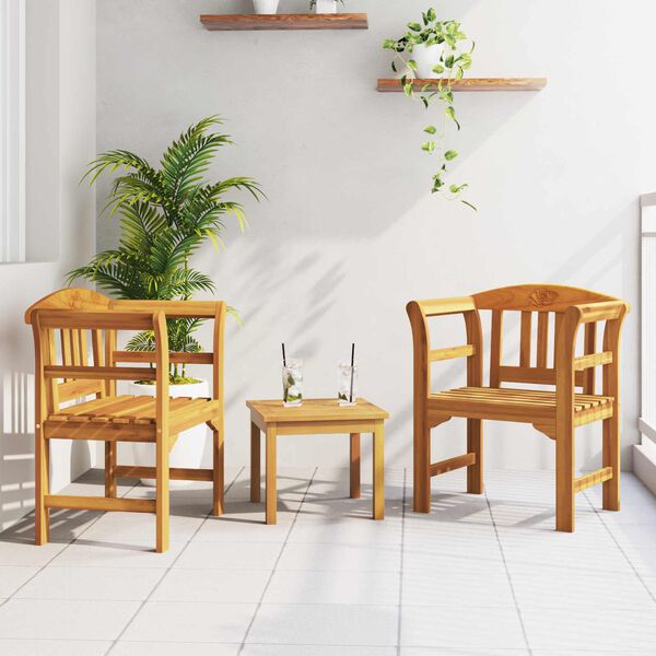 vidaXL M&ouml;belset mit Kissen 3 pcs Natur Massivholz Akazie