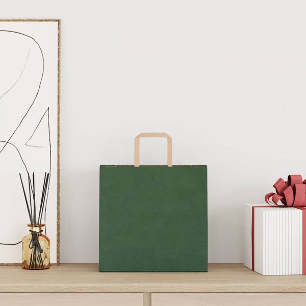 vidaXL Papiertragetaschen 50 Stk. mit Henkeln Gr&uuml;n 26x17x25 cm