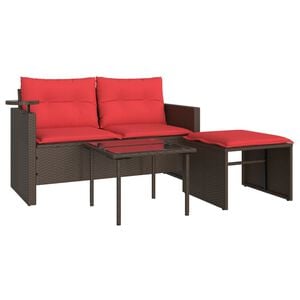 vidaXL 3-teiliges Gartensofa-Set mit Kissen, braun, Polyrattan