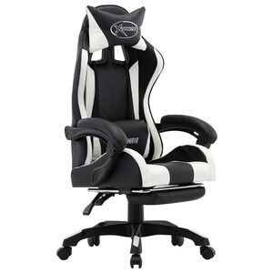 vidaXL Gaming-Stuhl mit Fu&szlig;st&uuml;tze Wei&szlig; und Schwarz Kunstleder