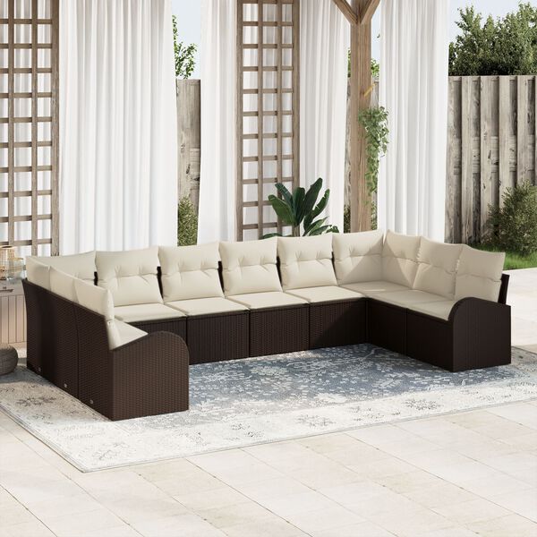 vidaXL Gartensofa-set mit Kissen 10 pcs Braun und Wei&szlig; Poly-Rattan