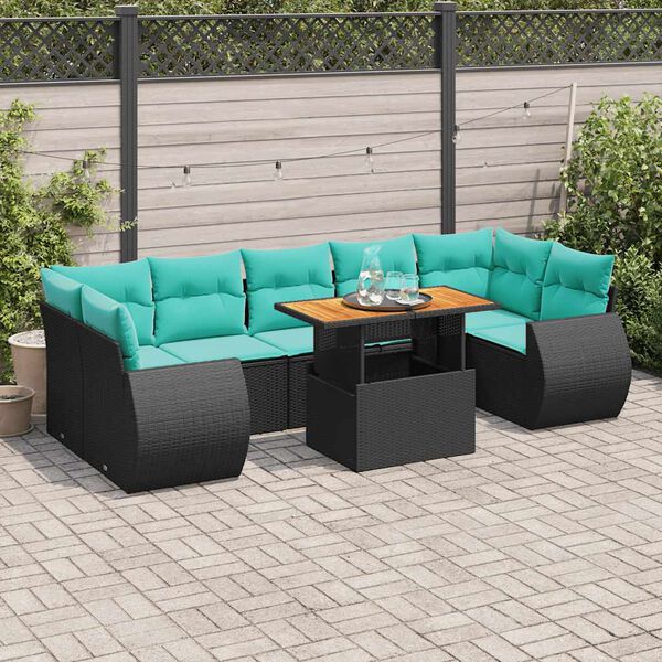 vidaXL 8-tlg. Garten-Sofagarnitur mit Kissen Schwarz Poly Rattan