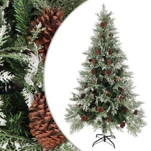 vidaXL Weihnachtsbaum mit Zapfen Gr&uuml;n und Wei&szlig; 195 cm PVC & PE