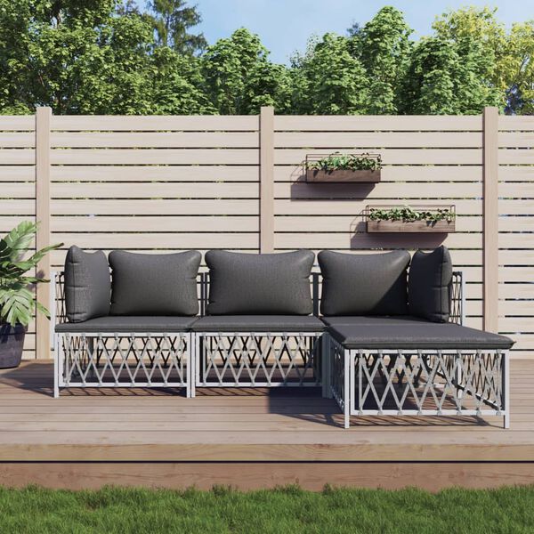 vidaXL 4-tlg. Garten-Lounge-Set mit Kissen Wei&szlig; Stahl