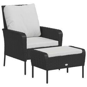 vidaXL Gartenstuhl mit Fu&szlig;hocker Schwarz Poly Rattan