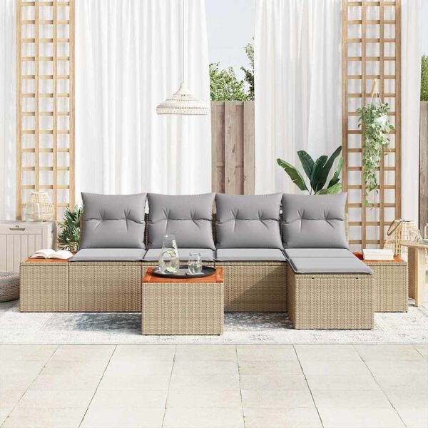 vidaXL Gartensofa-set mit Kissen 6 pcs Beige Poly Rattan