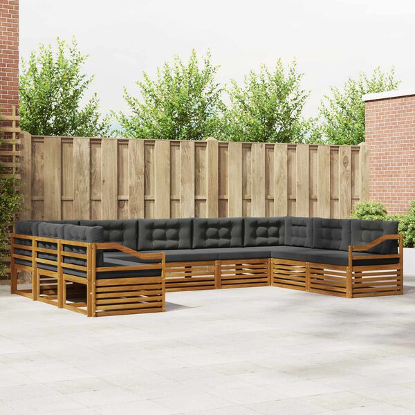 vidaXL Outdoor-Sofagarnitur mit Kissen 9 pcs Natur und Anthrazit