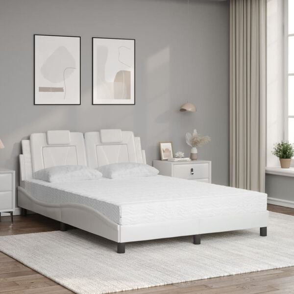 vidaXL Bett "Viana" mit Matratze Wei&szlig; 140x190 cm Kunstleder