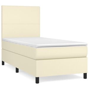 vidaXL Boxspringbett mit Matratze Creme 100x200 cm Kunstleder