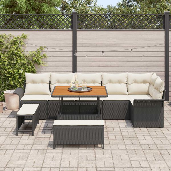 vidaXL Gartensofa-set mit Kissen 9 pcs Schwarz Poly-Rattan