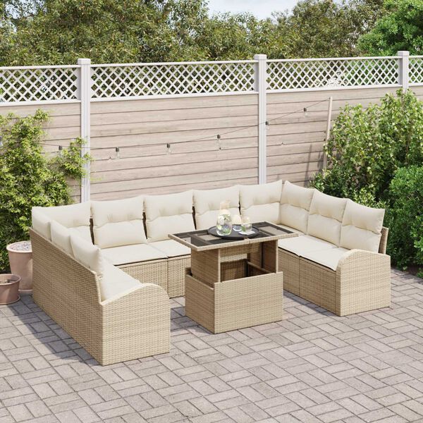vidaXL Gartensofa-set mit Kissen mit Speicher 10 pcs Beige Poly Rattan