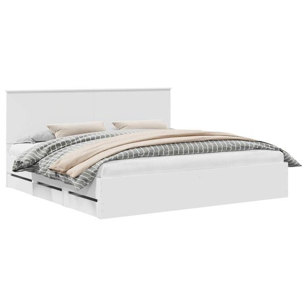 vidaXL Bettrahmen mit Kopfteil Wei&szlig; 200 x 200 cm Ingenieurs Holz