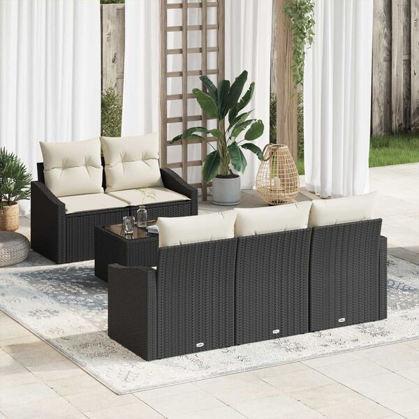 vidaXL Sofa Set mit Kissen 6 pcs Schwarz und Creme Poly-Rattan