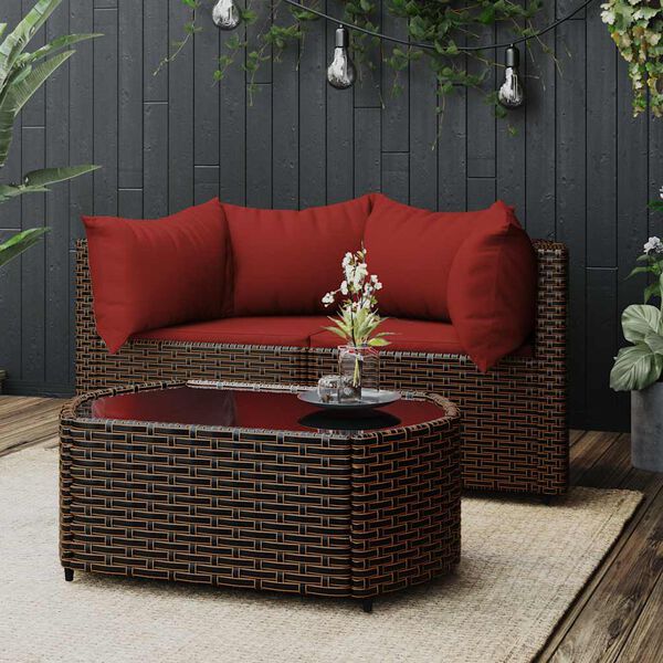 vidaXL 3-tlg. Garten-Lounge-Set mit Kissen Braun Poly Rattan
