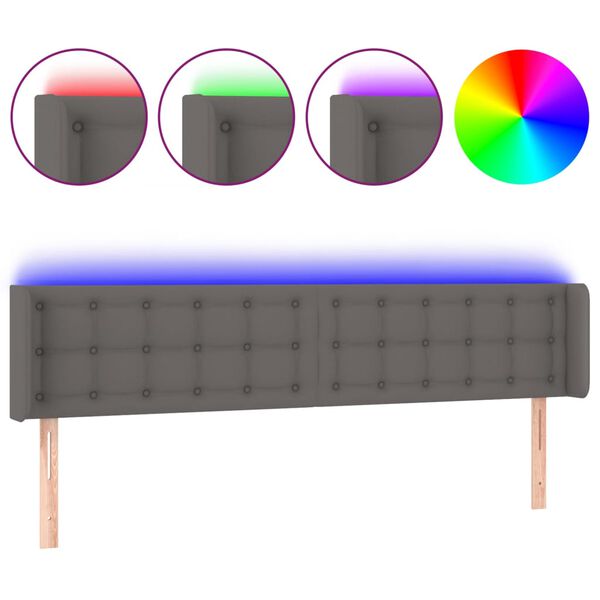 vidaXL LED Kopfteil Grau 203x16x78/88 cm Kunstleder