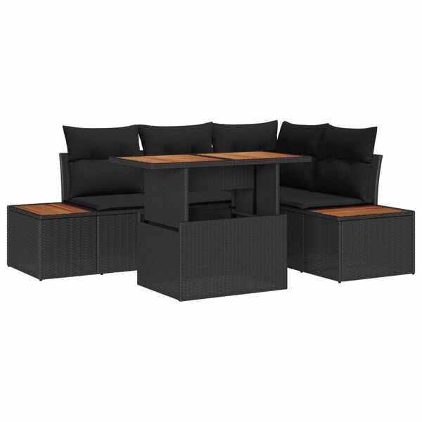 vidaXL Garten-Sofa-Set mit Speicher 5 pcs Schwarz Poly Rattan