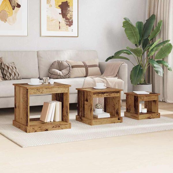 vidaXL Couchtisch 3 pcs Altholz Holzwerkstoff