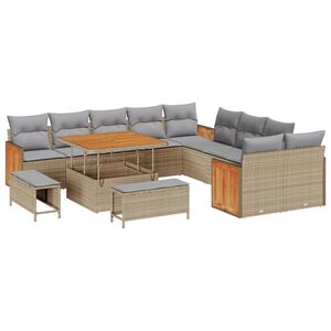 vidaXL Gartensofa-set 17 stk. 12-Sitzer Beige und Hellgrau Poly-Rattan