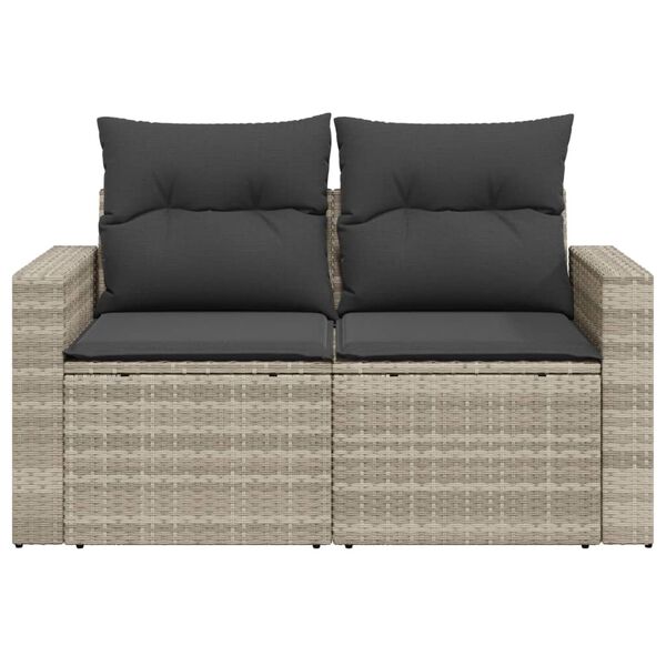 vidaXL Gartensofa mit Kissen 2-Sitzer Hellgrau Poly Rattan