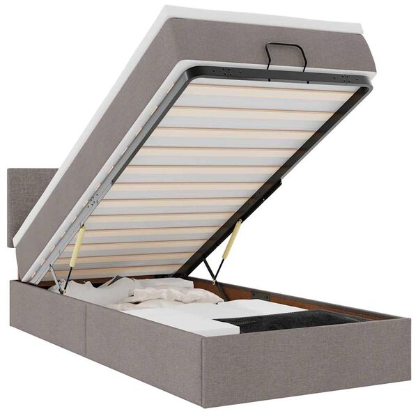 vidaXL Ottoman-Bett mit Matratze & LEDs Taupe 100x200 cm Stoff