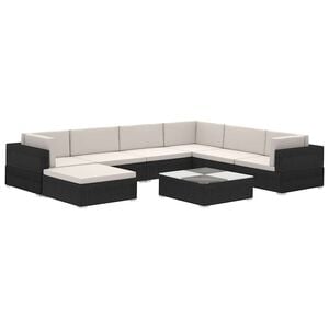 vidaXL 8-tlg. Garten-Lounge-Set mit Auflagen Poly Rattan Schwarz