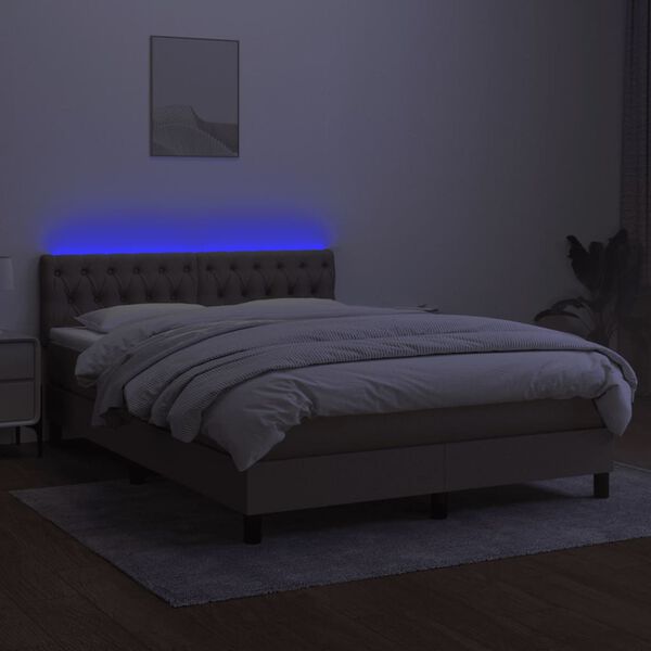 vidaXL Boxspringbett mit Matratze & LED Taupe 140x190 cm Stoff