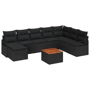 vidaXL Gartensofa-set mit Speicher 9 pcs Schwarz Poly-Rattan