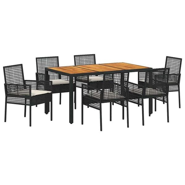 vidaXL Garten Essgruppe 7 pcs Schwarz Poly-Rattan