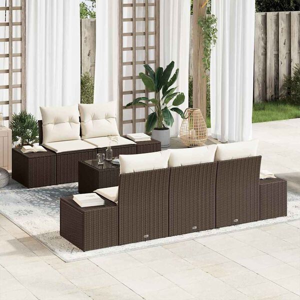 vidaXL Sofa Set mit Kissen Braun Poly Rattan