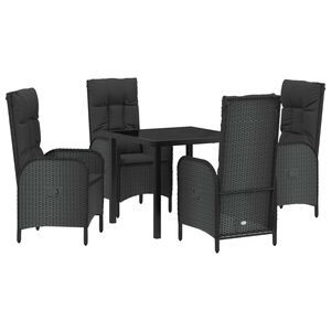 vidaXL Garten Essgruppe mit Kissen 5 pcs Schwarz Poly-Rattan