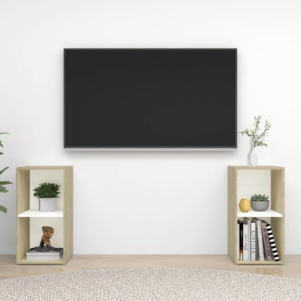 vidaXL TV-Schr&auml;nke 2 Stk. Wei&szlig; Sonoma-Eiche 72x35x36,5cm Holzwerkstoff