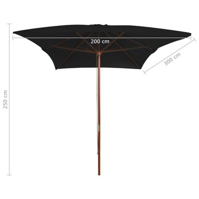 vidaXL Sonnenschirm mit Holzmast Schwarz 200x300 cm