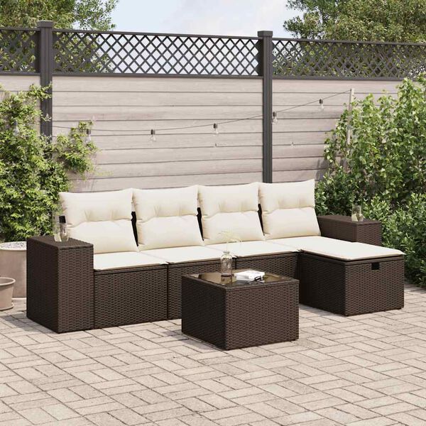 vidaXL 6-tlg. Garten-Sofagarnitur mit Kissen Braun Poly Rattan