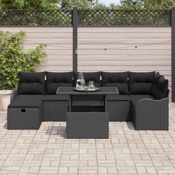 vidaXL Garten-Sofa-Set mit Kissen 8 pcs Schwarz Poly Rattan
