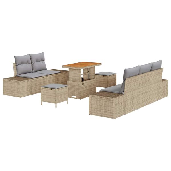 vidaXL Garten-Sofa-Set mit Kissen 8 pcs Beige Poly Rattan
