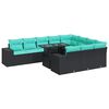 vidaXL 11-tlg. Garten-Sofagarnitur mit Kissen Schwarz Poly Rattan