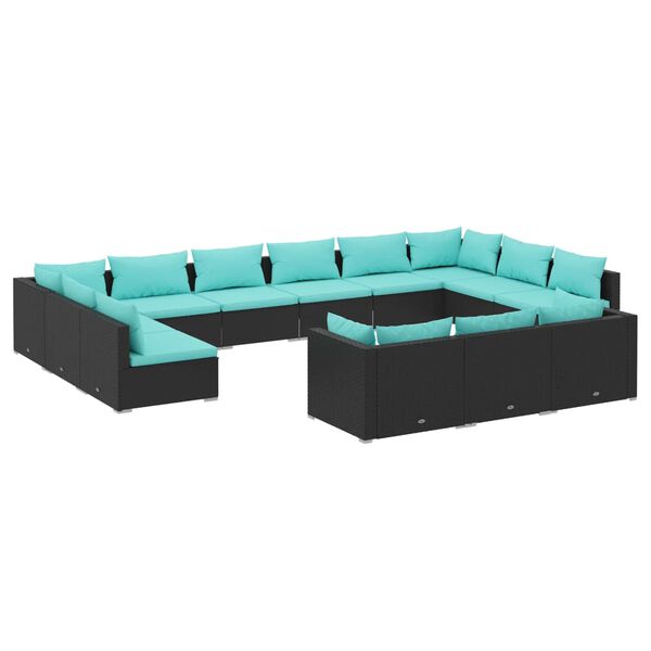 vidaXL 13-tlg. Garten-Lounge-Set mit Kissen Schwarz Poly Rattan