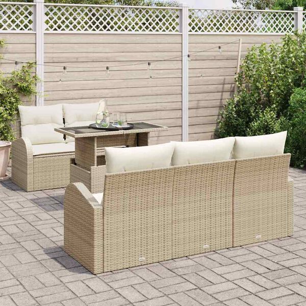 vidaXL Gartensofa-set mit Kissen mit Kissen 6 pcs Beige Poly Rattan