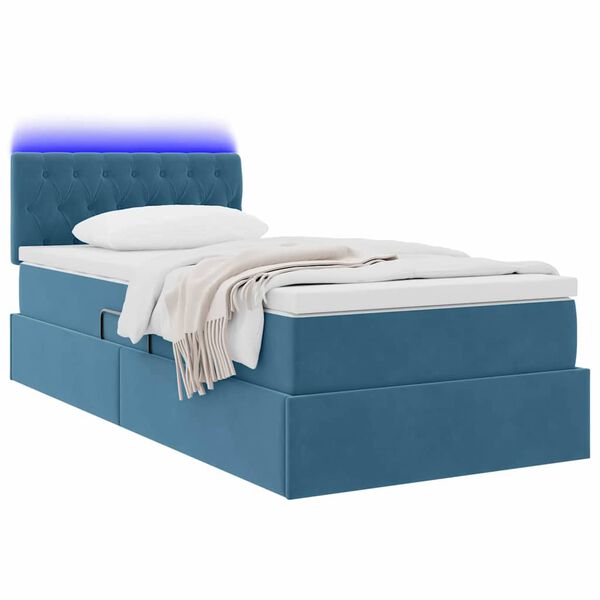 vidaXL Bett mit Stauraum und LED mit LED Dunkelblau 90 x 200 cm Samt
